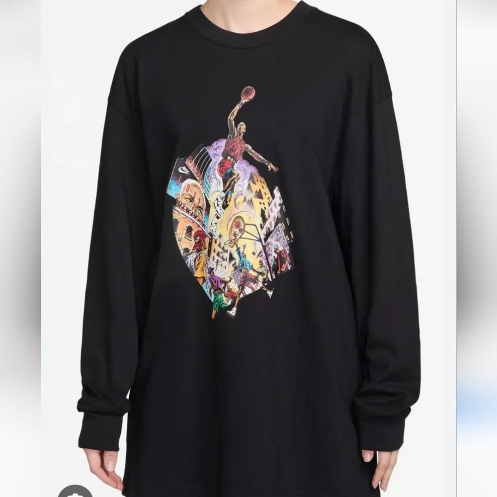 Jordan Oversized Fit Black Graphic Long Sleeve Shirt Size XL